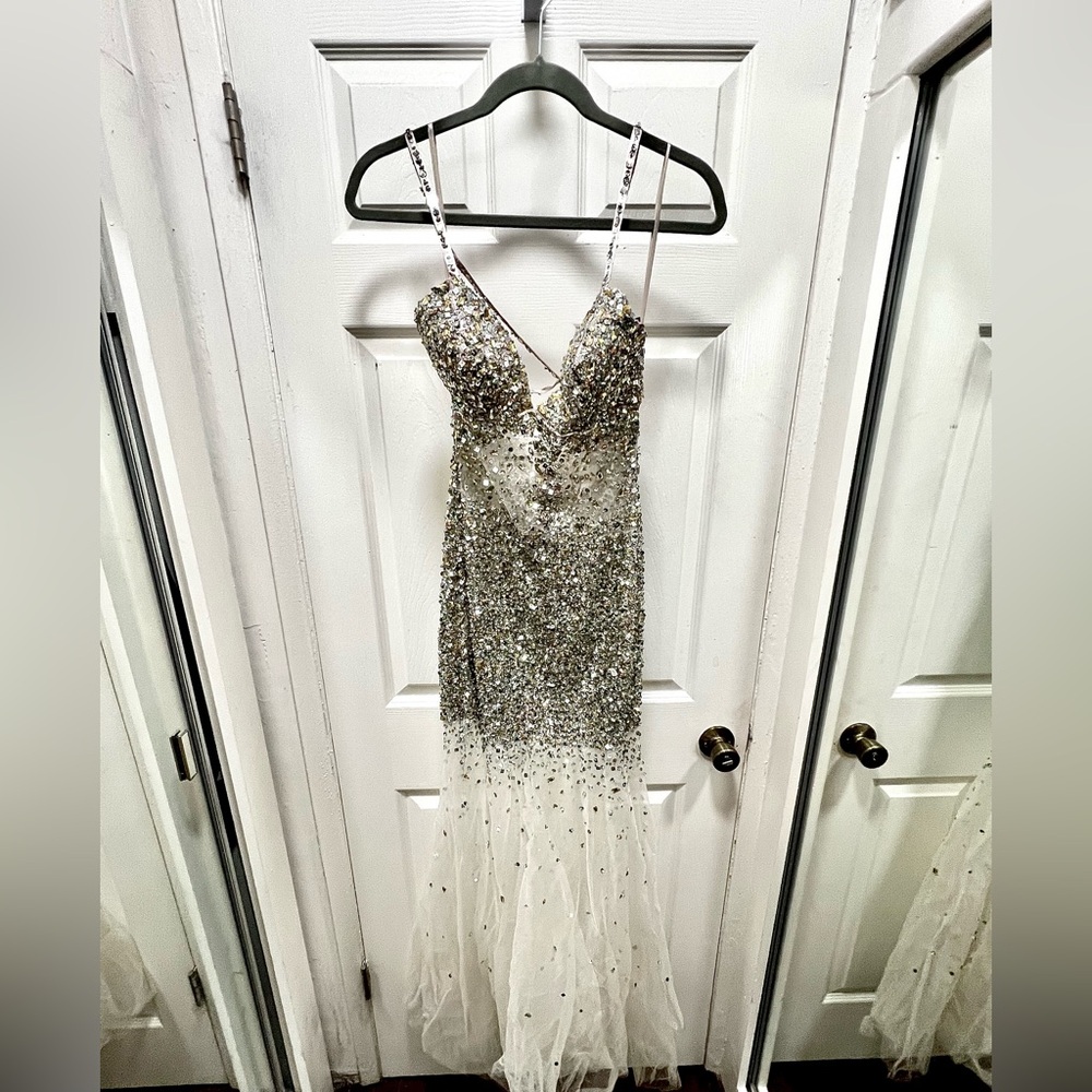 Elegant Silver Gem Prom Dress